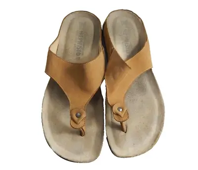 Mephisto Women's 42 12 Thong Sandals Flip Flops Agacia Leather Comfort Tan EUC • $56