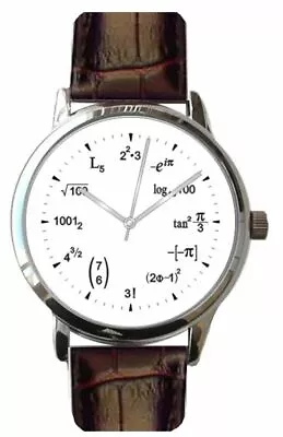 Large  Math Dial  Watch Has Math Equations With Brown Croc Design Leather Strap • $60