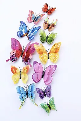 12 Pcs Colourful 3D Butterflies Wall Art Cake Topper Dessert Home Decorations • £2.97