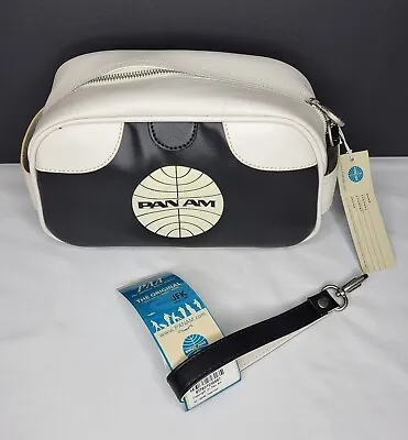 Vtg Pan Am Airlines Travel Bag Toiletry Bag With Leather Handle Strap-Black- NWT • $59.99