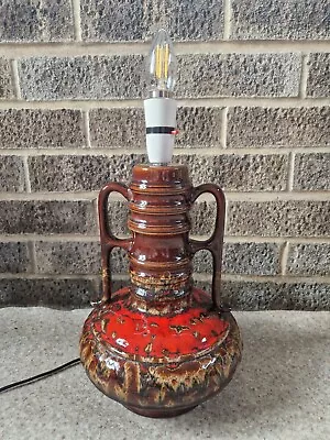 Vintage West German Fat Lava Pottery Table Lamp Orange Mid Century Germany 70s • £50