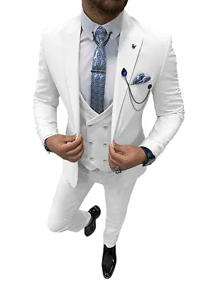 Mens 3Piece Suit Groom Wedding Formal Tuxedo Suits Blazer+Vest+Pant 42r 44r 46r • $79.98