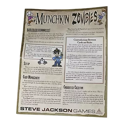 Game Parts Pieces Munchkin Zombies 2012 Steve Jackson Rules/Instructions Only • $2.39