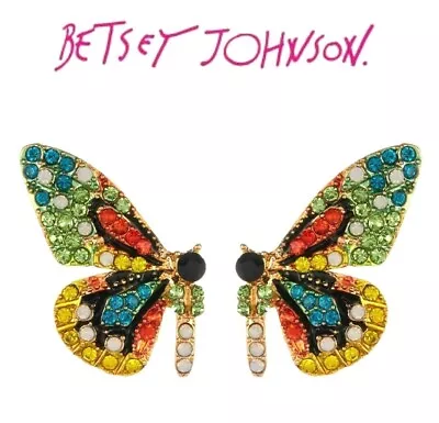 US Seller Betsey Johnson Multicolor Crystal Butterfly Stud Fashion Earrings • $11.95