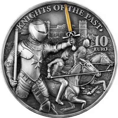 2021 2 Oz Silver €10 Malta KNIGHTS OF THE PAST PCGS MS70 Gold Shield Coin. • $699.95