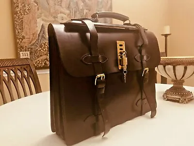 Vintage US ARMY Colonel Brown Heavy Leather Briefcase / Attache - US Made • $349