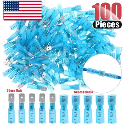 100x Heat Shrink Spade Connectors Male Female Quick Disconnect Terminal 14-16AWG • $11.69