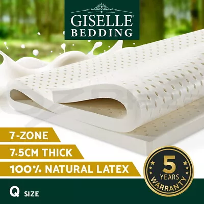 Giselle Bedding 7 Zone Latex Mattress Topper Underlay 7.5cm Queen Mat Pad Cover • $260.95