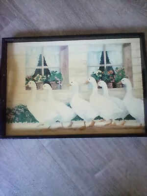 Vintage Wood Serving Tray With Handles  Geese  • $17.95