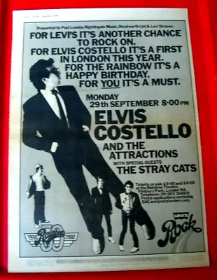 Elvis Costello/The Stray Cats Gig Vintage ORIG 1980 Press/Mag ADVERT Poster-Size • $4.97