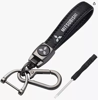 Mitsubishi Outlander Eclipse Mirage G4 Black Leather 5 3/4  Key Holder Keychain • $12.95