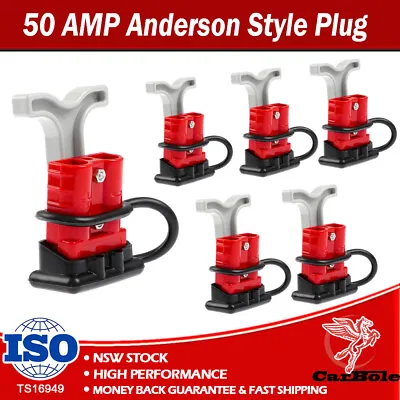 $25.99 • Buy 6x Anderson Style Plug Connectors 50 AMP With T Handle Dust Cap Cover Solar Tool
