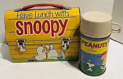 Vintage 1970 Snoopy Metal Dome Lunchbox & Thermos-Blue Cup • $150