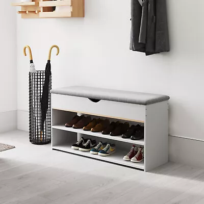 Shoe Bench Shoes Storage Rack Cabinet Organise Cushion Padded Seat Hallway Stool • £39.95