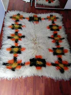 Vintage Flokati Rug.  Hand Woven In Samarina Greece In Traditional Bridal Design • $1800