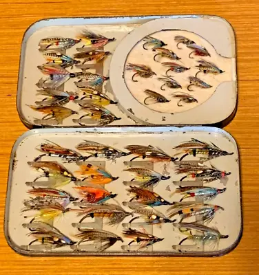 Vintage English Fly Box And 41 Fully Dressed Collected Salmon Flies • $290
