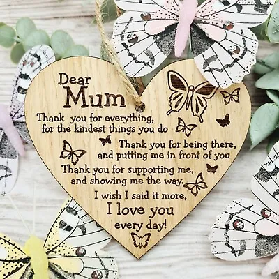 £4.79 • Buy Dear Mum. Thank You For Everything... Mothers Day Oak Wooden Heart Plaque Gift