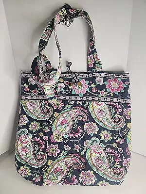 Vera Bradley Bright Paisley Purse Handbag Cotton Quilted Double Handle • $17.09