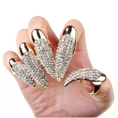 5pcs False Nail Ring Crystal Rhinestone Finger Claw Cosplay Costume Tool Kit • £7.44