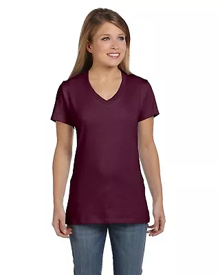 Hanes Womens T-Shirt 100% Cotton 4.5 Oz Short Sleeve V-Neck Nano Tee S04V • $6.98