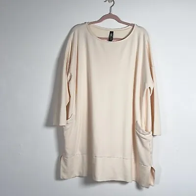 Marla Wynne Jersey Tunic Womens Sz 1X Beige Pocketed Pullover 3/4 Sleeve • $18