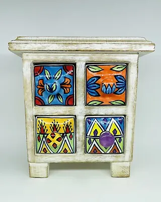 Mini Wooden Chest With Hand Painted Ceramic Drawers • $25