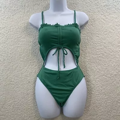 Zaful One-Piece Swimsuit Blue Cut Out Sinch Front Green Women’s Size Medium NWT • $7.99