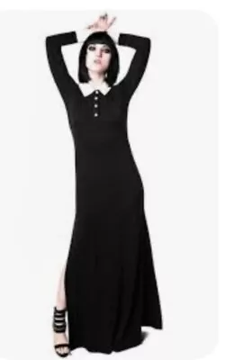 Killstar Cemetery Lane Maxi Dress Womens L Black Slit Hem Morticia Addams Gothic • $50