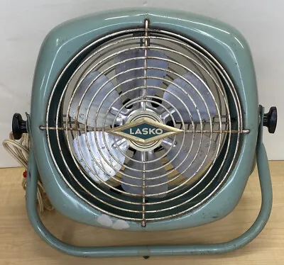 Vintage Lasko Electric Fan Teal MCM Turquoise Square Tilt-Back Working 1 Speed • $34.99