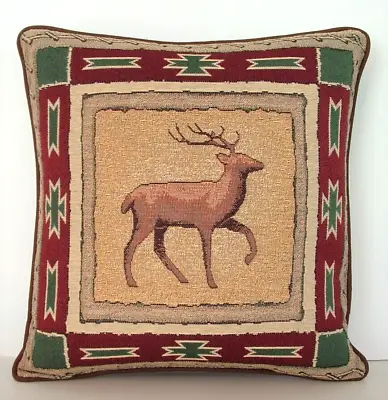 Elk W/ Southwestern Border- Elk's Brown Silhouette On Tan Tapestry Pillow New • $17