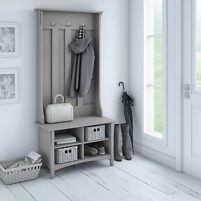 Storage Bench Entry Gray Entryway Foyer Mud Room Shelf Hall Tree Coat Rack Wood • $236.48