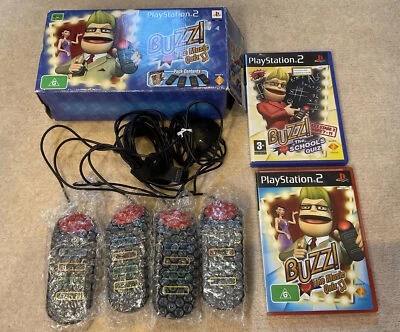 £45 • Buy PS2 BUZZ X2 Games The Music/Schools Quiz + 4x Official BUZZERS Controllers