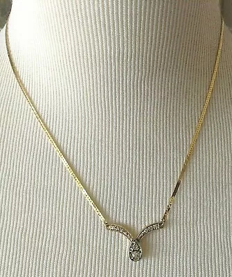 14K Italy YG Thin Flat Link 18  Chain  V + Pear Shape Diamond Pendant Attached • $485