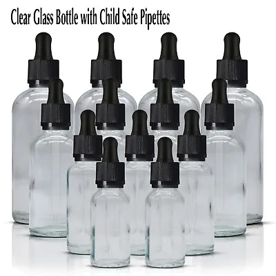 £2.98 • Buy CLEAR Glass Dropper Bottle CHILD SAFE Pipette Dropper CRC Wholesale Any Size
