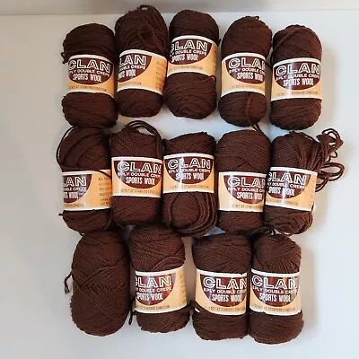 Vtg Clan Wool Balls X 14 1 Oz Pure New Wool 8 Ply Dark Chocolate Brown Yarn 397g • $38.95