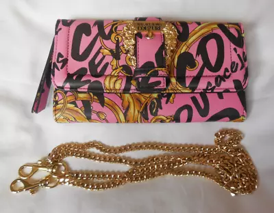 Authentic Versace Jeans Couture Pink Signature Purse Wallet Clutch Bag • $96.51