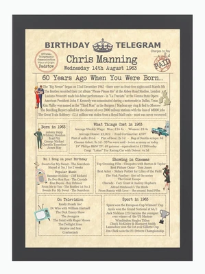 £8.50 • Buy 60th Birthday Gift - Personalised Day You Were Born Print 1963 Mum Dad Men Women