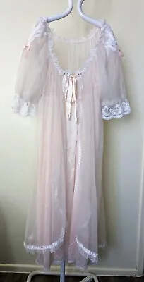 Vtg 2pc Pale Pink TOSCA LINGERIE Peignoir Nightgown Boudoir 2 Piece Set Sz Large • $129.95