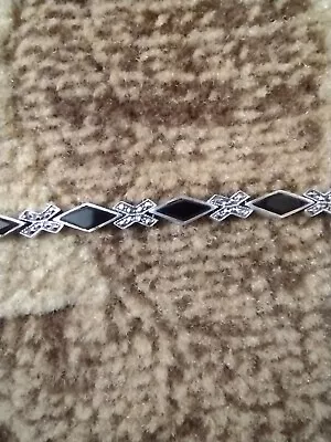 Vintage Sterling Silver 9.25 Black Onyx Marcasite Bracelet 7.5 Inch • $30