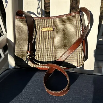 Polo Ralph Lauren Vintage  Houndstooth Plaid Coated Canvas & Leather Crossbody • $55