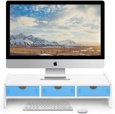 Monitor Stand Riser Computer Laptop Riser Shelf With 3 Organizer Drawers • $21.88