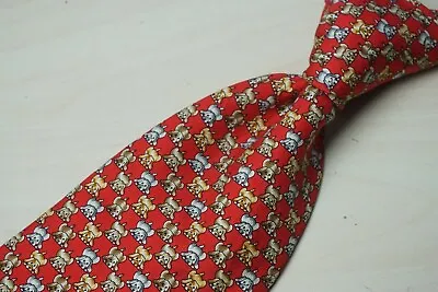 Salvatore Ferragamo Cherry Red Repeating ALL OVER Puppy Dog Print Tie • $118.02