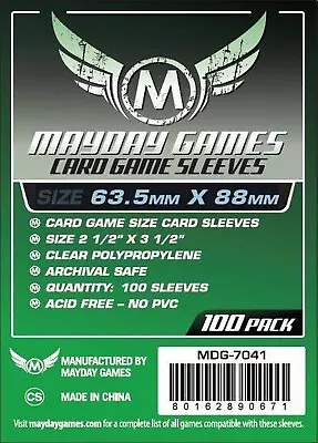 100  Mayday Games Standard Card Game Sleeves (63.5 MM X 88 MM ) MDG7041 • £2.50