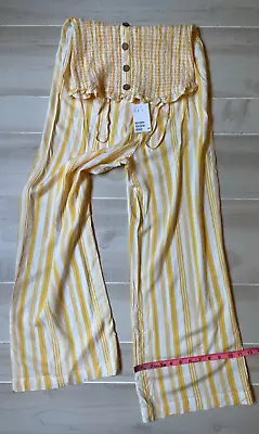 H&M Divided  Smocked Yellow Striped Romper  Jumpsuit Size S Women’s Nwt • $13