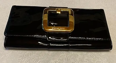 Michael Kors Black Patent Leather Clutch Purse W/Gold Buckle • $49