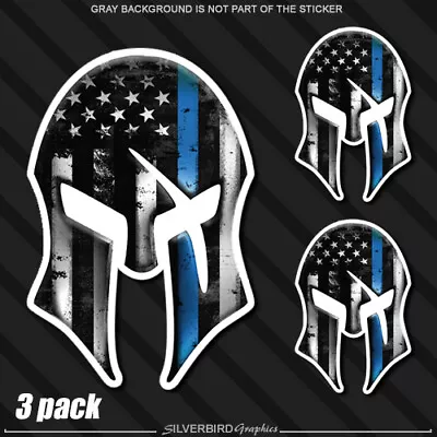 3x Spartan Helmet Police American Flag Thin Blue Line Decal Sticker Window Truck • $3.99