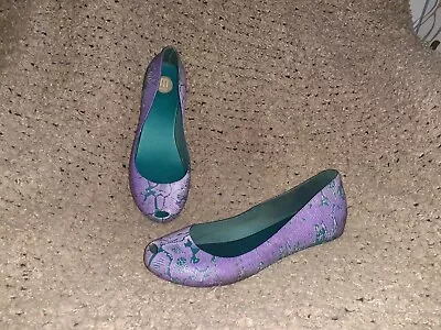 MELISSA-Ultragirl Ballet Flats-Purple/Black Snakeskin Pattern-Sz 7-Excellent • $19.99