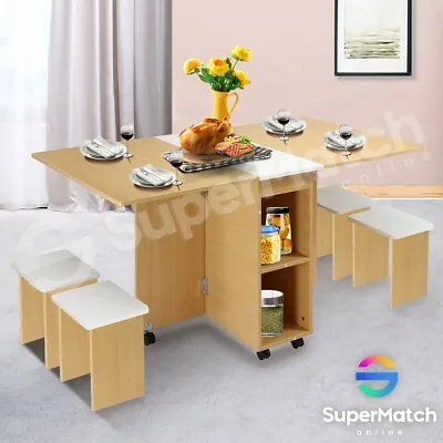 $219.59 • Buy Wooden Foldable Dining Table&Chairs Set Kitchen Dining Room Furniture White/Oak
