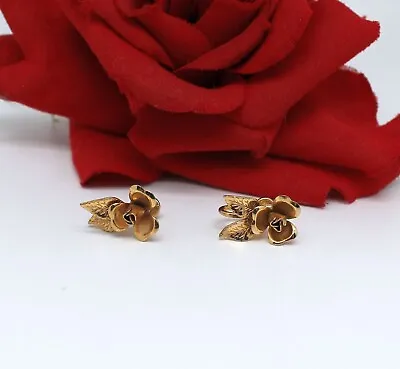 Vintage 12k Gold Filled Rose Flower Screw Back Earrings   CAT RESCUE • $14.99