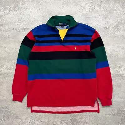 VTG 90s POLO RALPH LAUREN COLORBLOCK HALF ZIP SWEATSHIRT SIZE M • $56